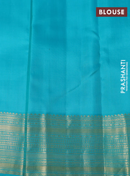 Pure kanchipuram silk saree lime yellow and teal blue with allover self emboss & zari buttas and zari woven border