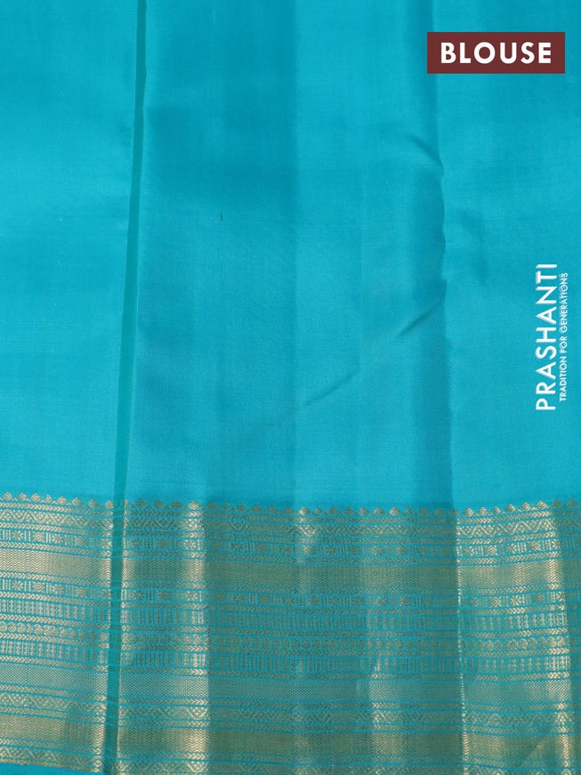 Pure kanchipuram silk saree lime yellow and teal blue with allover self emboss & zari buttas and zari woven border