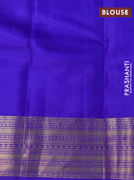 Pure kanchipuram silk saree dual shade of teal bluish green and blue with allover self emboss & zari buttas and zari woven border