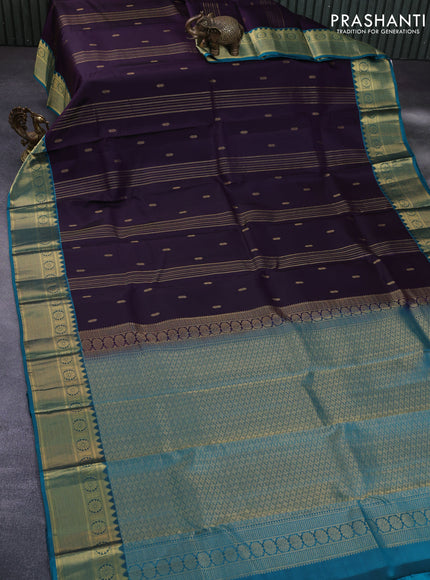 Pure kanchipuram silk saree wine shade and teal green shade with allover zari weaves & buttas and zari woven border