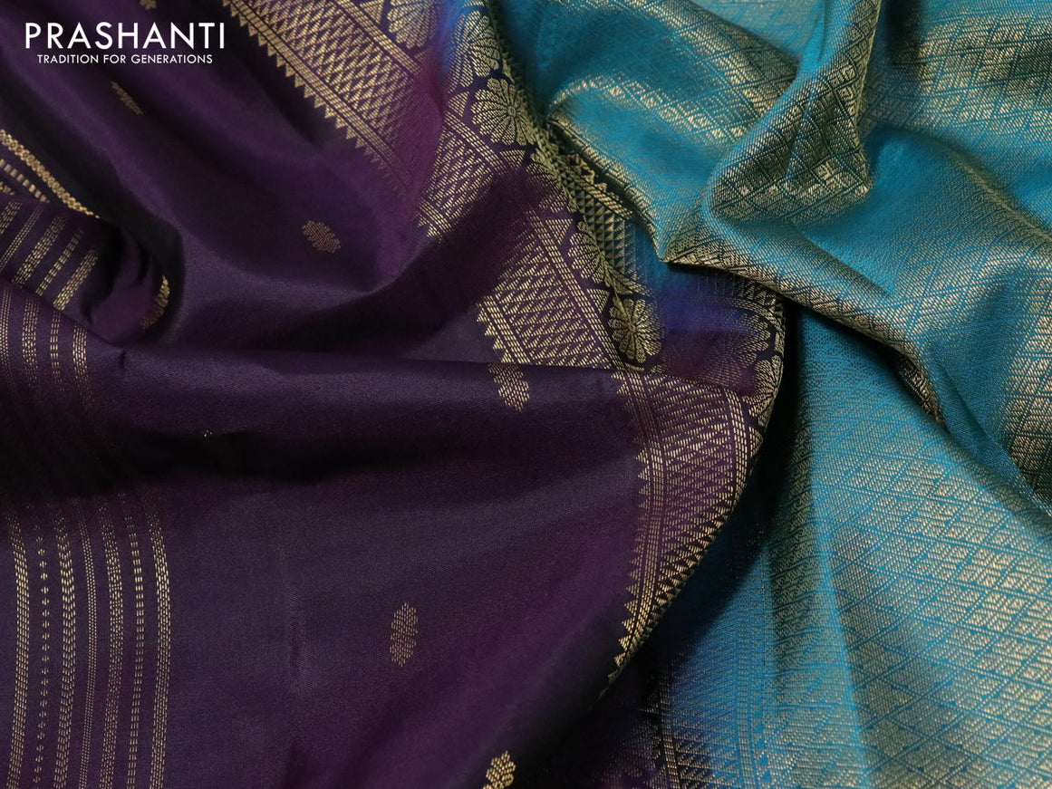 Pure kanchipuram silk saree wine shade and teal green shade with allover zari weaves & buttas and zari woven border