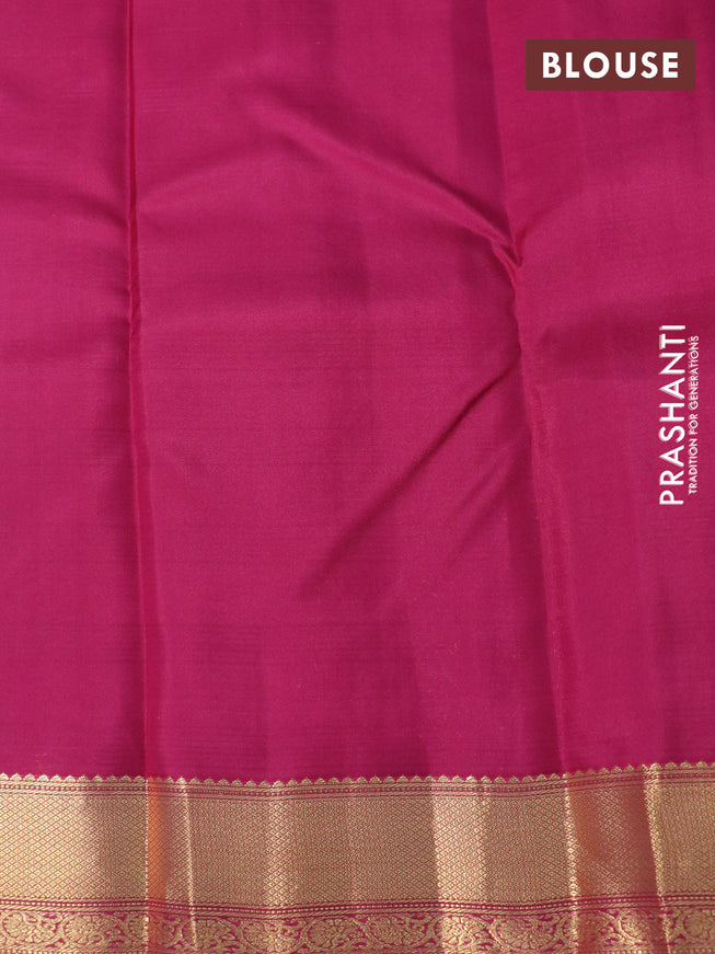 Pure kanchipuram silk saree teal blue and dark pink with allover checked pattern and zari woven korvai border