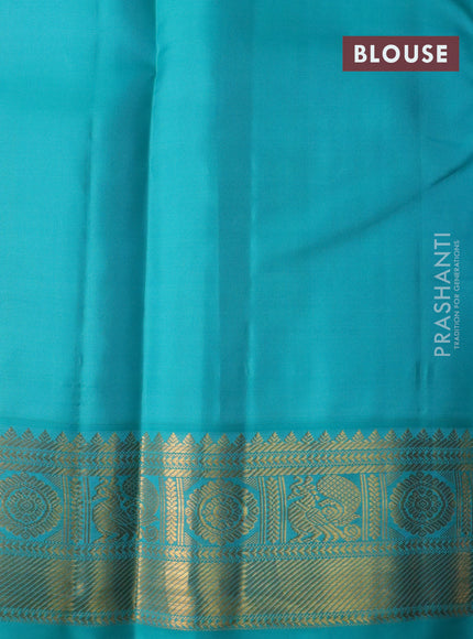 Pure kanchipuram silk saree pink and teal blue with allover zari checks & buttas and zari woven korvai border