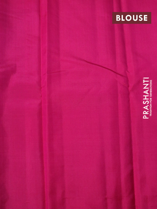 Pure kanchipuram silk saree light blue and dark pink with zari woven buttas in borderless style