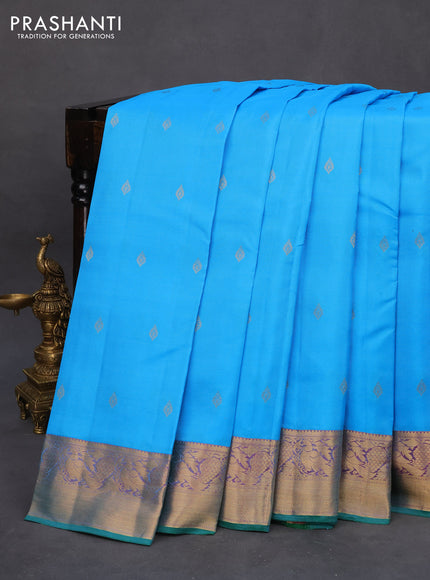 Pure kanchipuram silk saree light blue and green with zari woven buttas and zari woven border