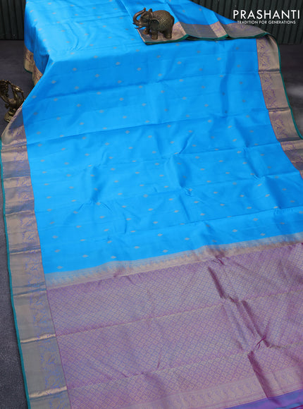 Pure kanchipuram silk saree light blue and green with zari woven buttas and zari woven border