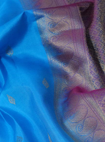 Pure kanchipuram silk saree light blue and green with zari woven buttas and zari woven border