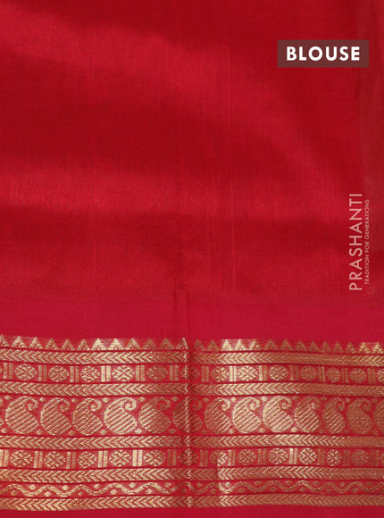 Silk cotton saree pastel peach and red with plain body and zari woven korvai border