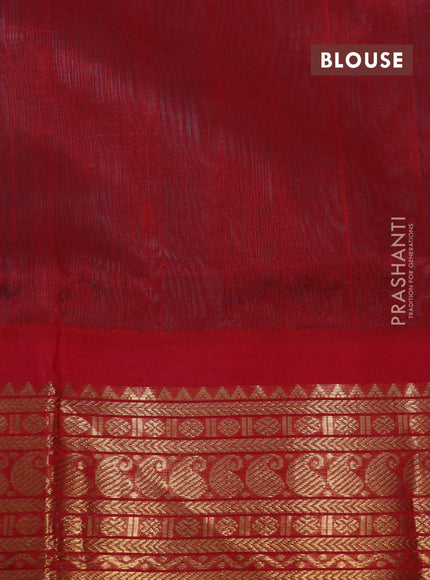 Silk cotton saree teal blue shade and red with plain body and zari woven korvai border