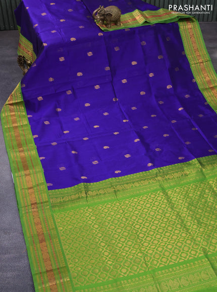 Silk cotton saree blue and green with annam & paisley zari woven buttas and zari woven korvai border