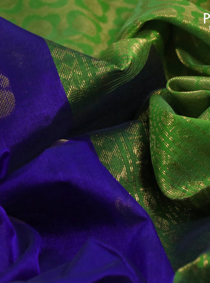 Silk cotton saree blue and green with annam & paisley zari woven buttas and zari woven korvai border