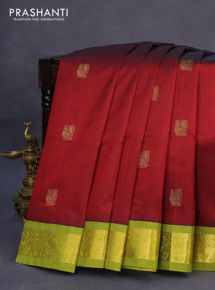 Silk cotton saree maroon and light green with annam zari woven buttas and zari woven korvai border