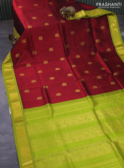 Silk cotton saree maroon and light green with annam zari woven buttas and zari woven korvai border