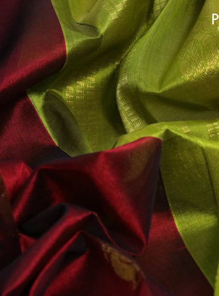 Silk cotton saree maroon and light green with annam zari woven buttas and zari woven korvai border