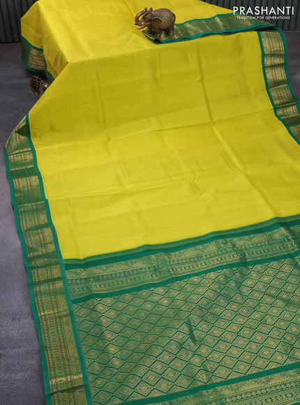 Silk cotton saree lime yellow and green with plain body and zari woven korvai border