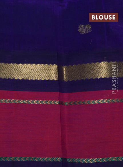 Silk cotton saree teal blue and blue with plain body and zari woven butta border