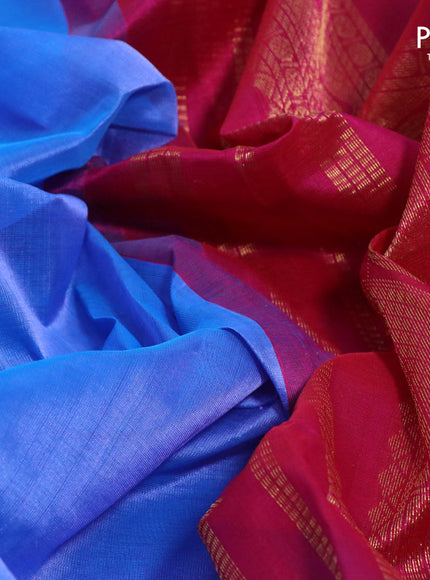 Silk cotton saree blue and pink with plain body and zari woven korvai border