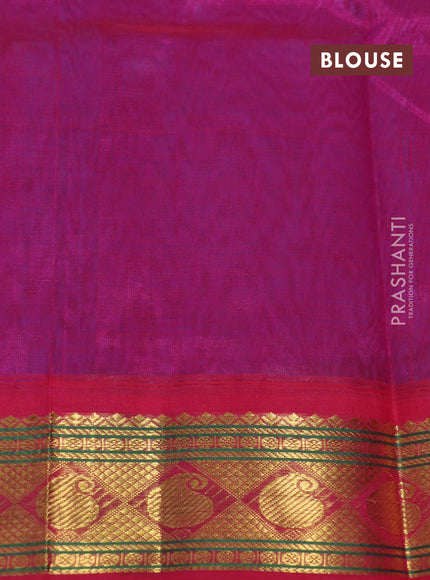 Silk cotton saree blue and pink with plain body and zari woven korvai border