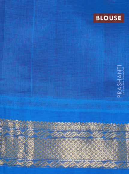 Silk cotton saree maroon and cs blue with plain body and zari woven korvai border