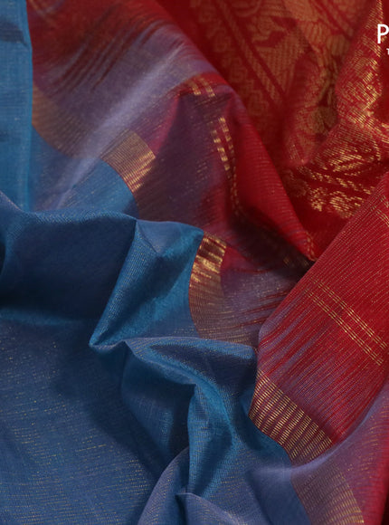 Silk cotton saree blue shade and red with allover vairaosi pattern and zari woven korvai border