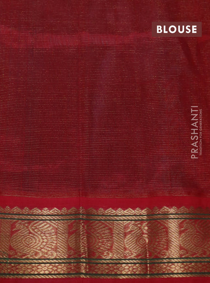 Silk cotton saree blue shade and red with allover vairaosi pattern and zari woven korvai border