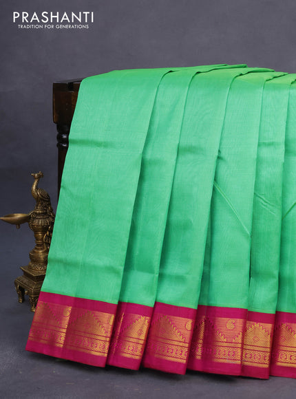 Silk cotton saree teal green and magenta pink with allover vairaosi pattern and zari woven korvai border