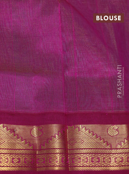 Silk cotton saree teal green and magenta pink with allover vairaosi pattern and zari woven korvai border