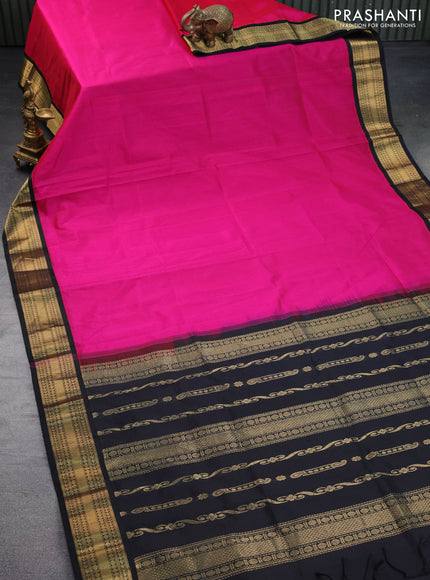 Kuppadam silk cotton saree dark pink and black with plain body and zari woven border