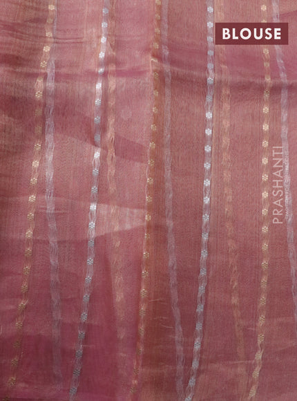 Banarasi tissue silk saree peach pink with allover silver & gold zari weaves in borderless style