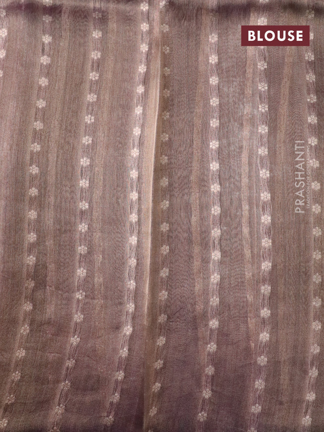 Banarasi tissue silk saree dual shade of violet with silver & gold zari woven buttas and zari woven floral butta border