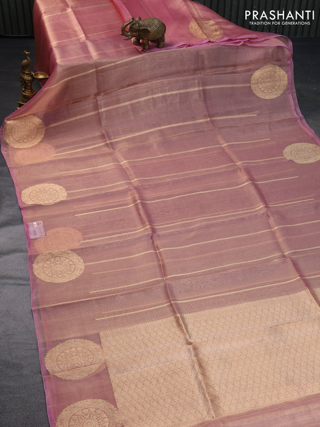 Banarasi tissue silk saree pink shade with allover zari weaves and zari woven butta border