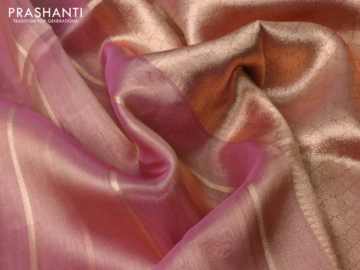 Banarasi tissue silk saree pink shade with allover zari weaves and zari woven butta border