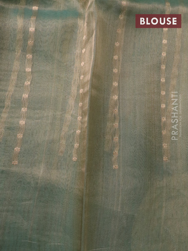 Banarasi tissue silk saree teal green shade with allover zari weaves and zari woven butta border