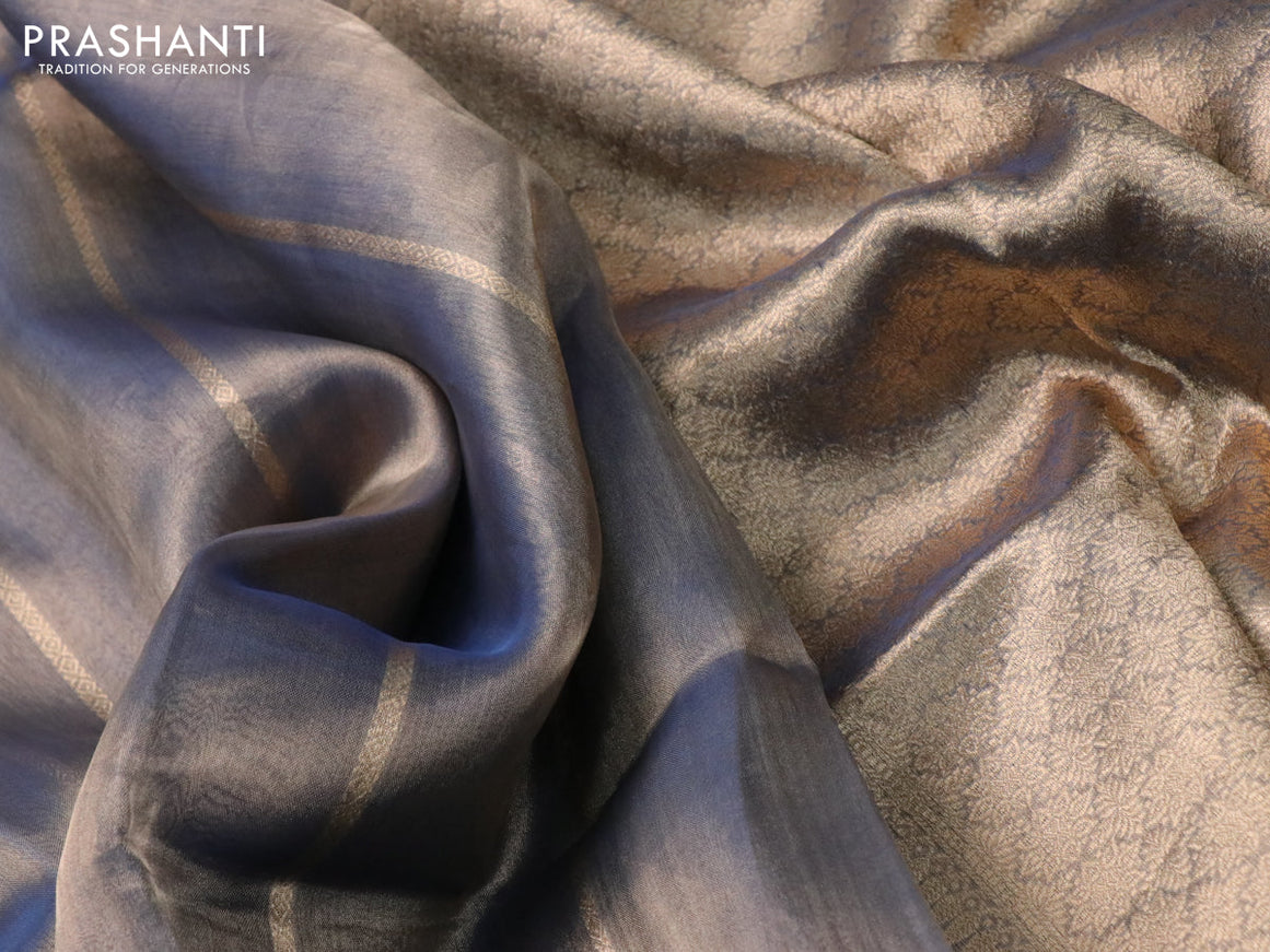 Banarasi tissue silk saree blue shade with allover zari weaves and zari woven butta border