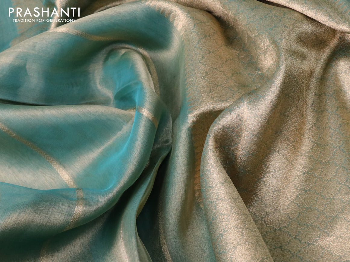 Banarasi tissue silk saree teal blue with allover zari weaves and zari woven butta border