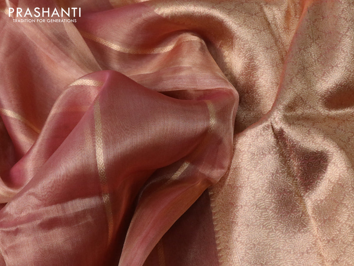 Banarasi tissue silk saree peach pink with allover zari weaves and zari woven butta border