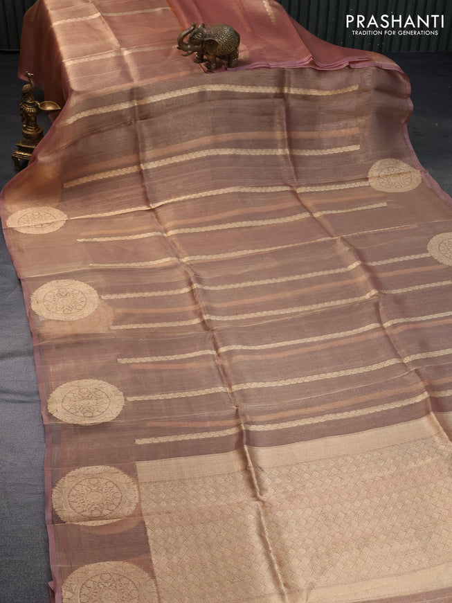 Banarasi tissue silk saree pastel pink with allover zari weaves and zari woven butta border