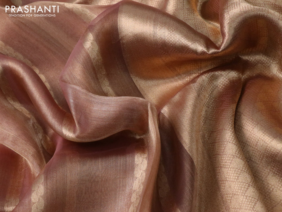 Banarasi tissue silk saree pastel pink with allover zari weaves and zari woven butta border