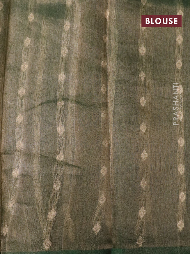 Banarasi tissue silk saree green with silver & gold zari weaves in borderless style