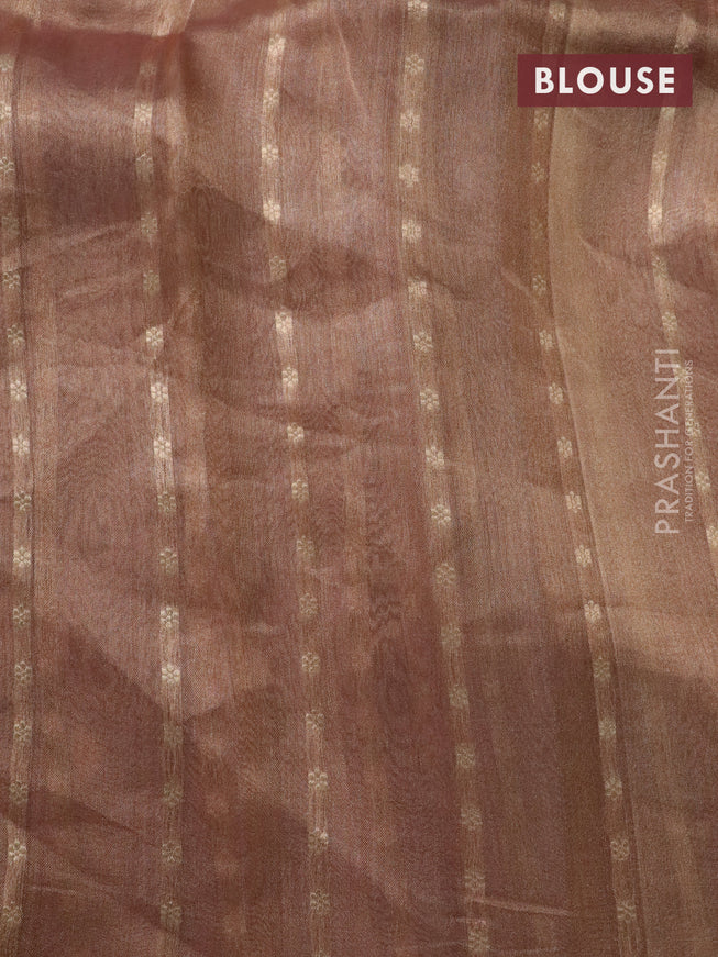 Banarasi tissue silk saree gold and peach shade with silver & gold zari weaves in borderless style