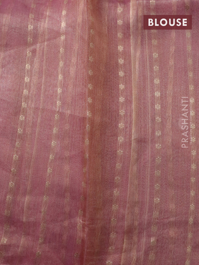 Banarasi tissue silk saree pink shade with silver & gold zari weaves in borderless style