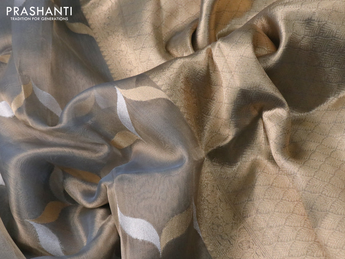 Banarasi tissue silk saree pastel blue with silver & gold zari weaves in borderless style