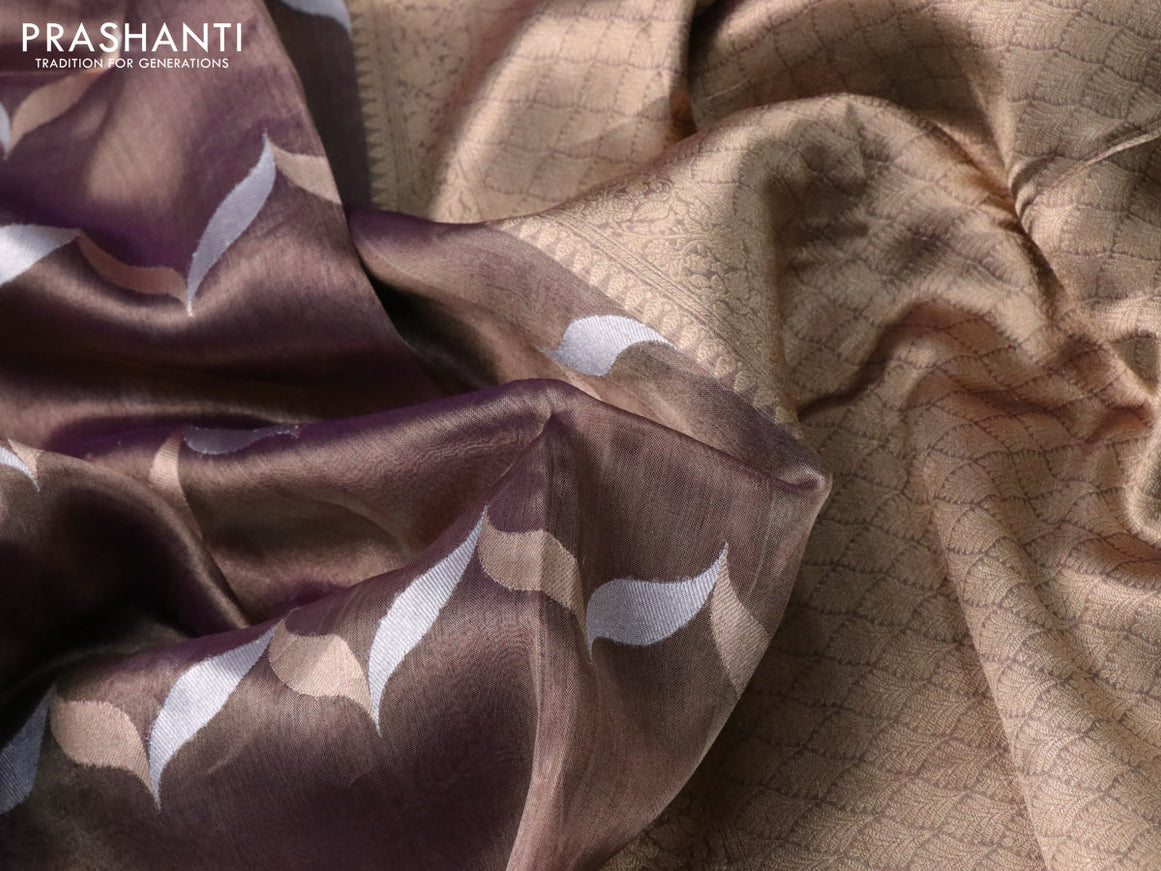 Banarasi tissue silk saree violet shade with silver & gold zari weaves in borderless style