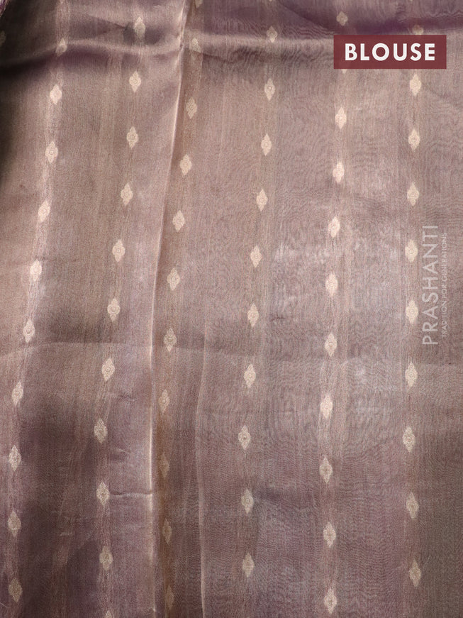 Banarasi tissue silk saree violet shade with silver & gold zari weaves in borderless style