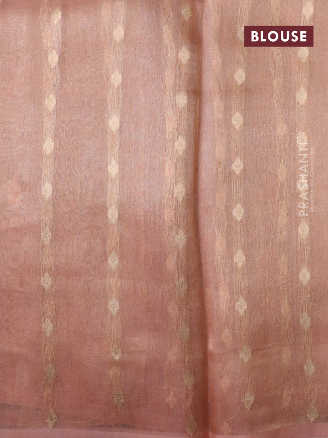 Banarasi tissue silk saree peach shade with silver & gold zari weaves in borderless style