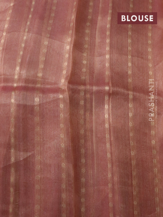 Banarasi tissue silk saree pastel pink with silver & gold zari weaves in borderless style