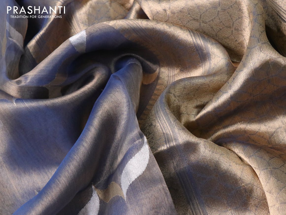 Banarasi tissue silk saree blue shade with silver & gold zari weaves in borderless style