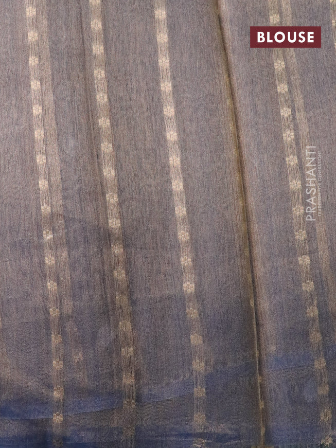 Banarasi tissue silk saree blue shade with silver & gold zari weaves in borderless style