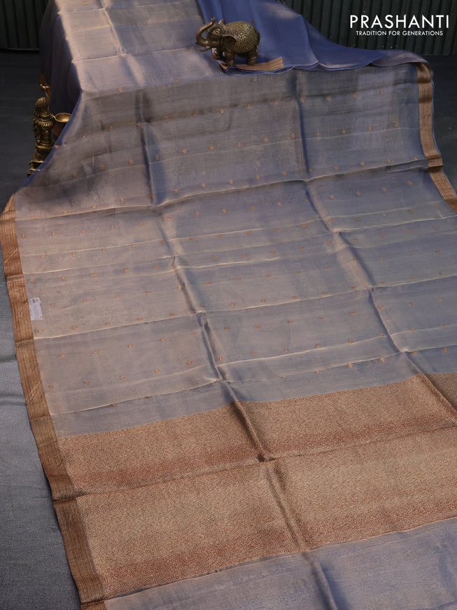 Banarasi tissue silk saree pastel grey with zari woven buttas and zari woven border