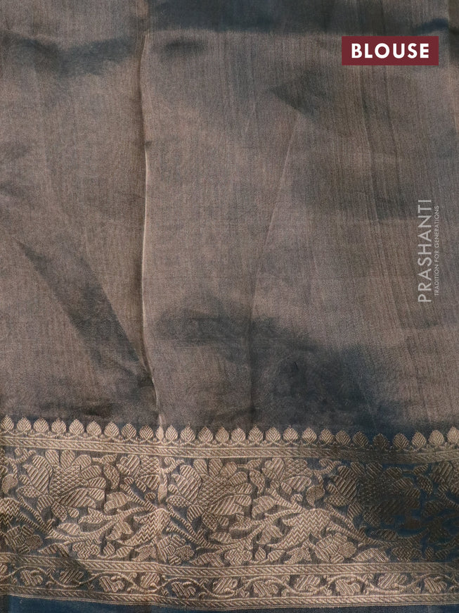 Banarasi tissue silk saree peacock blue with zari woven buttas and zari woven border